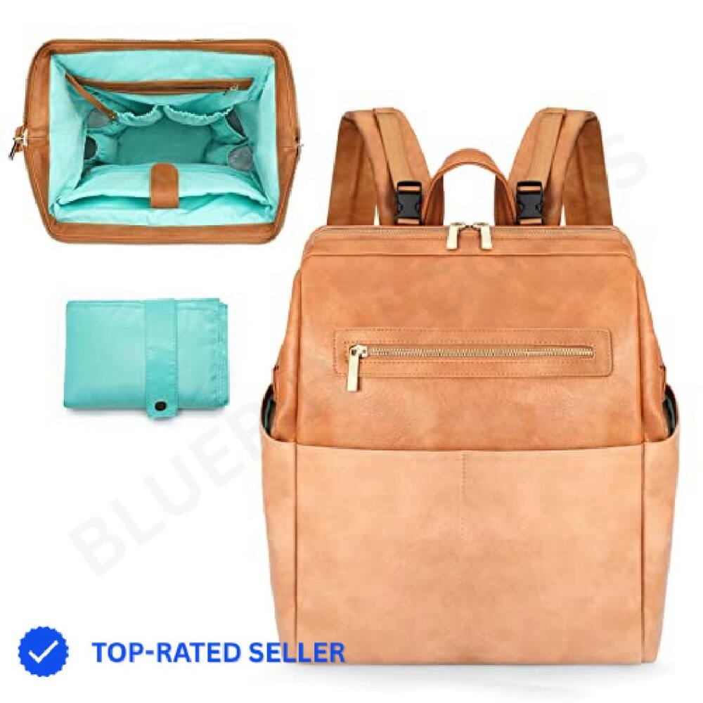 Leather Diaper Bag Backpack Multifunction Laptop … - image 2